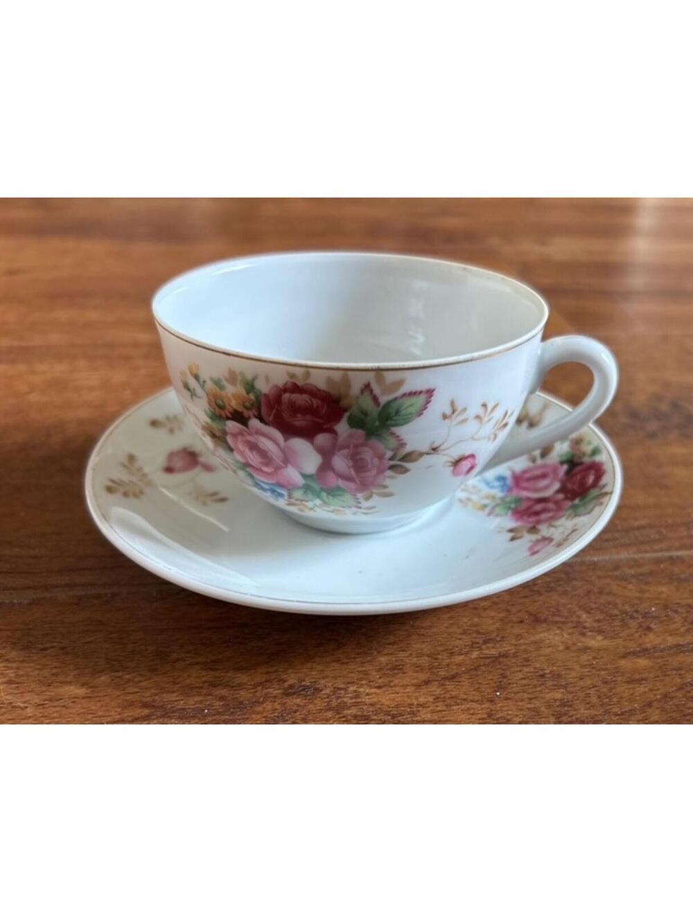 Vintage Floral Porcelain Tea Cup and Saucer Set Made in Japan